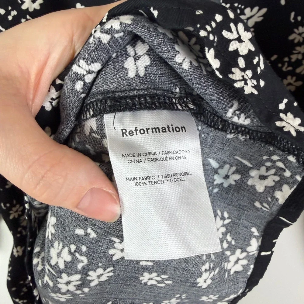 Reformation Black Floral Tie Back Babydoll Blouse Medium Lightweight Feminine